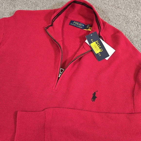 Polo Ralph Lauren 1/4 Zip Pullover Sweater Mens Large Red Pima Cotton Pony - Picture 1 of 12